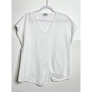 Oh My Gauze Top Womens 2 Large XL White Short Sleeve Lagenlook Shirt